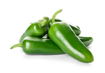 Fotobehang Green jalapeno peppers on white background © Pixel-Shot