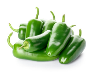 Green jalapeno peppers on white background