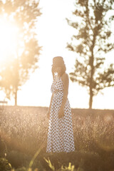 Woman walking on the lavender field