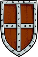 Cool wooden and metal shield in doodle style