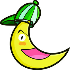 Funny moon character wearing baseball cap