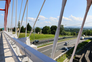 MOGILANY, POLAND - JULY 30, 2021: A highway seen from the modern bridge in Mogilany, Poland.