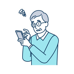 スマートフォンを使っていて問題が起きた高齢男性