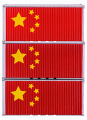 Container of China, China Red Shipping Cargo ship business Container import and export company for Logistics and Transportation. Smart Industry concept. Trade war tariffs.