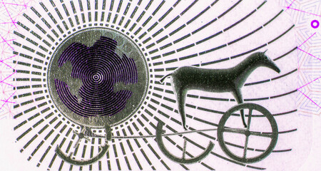 The Trundholm sun chariot (Danish: Solvognen), Portrait from Denmark 1000 Krone 2013 Banknotes.