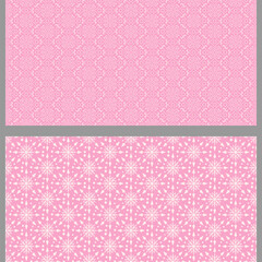Beautiful background patterns with decorative elements. Set. Used colors: pink, white, wallpaper. Seamless pattern, texture. Vector illustration for design.