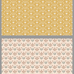 Set of background patterns with floral elements. Used colors: gold, white, wallpaper. Seamless pattern, texture. Vector image