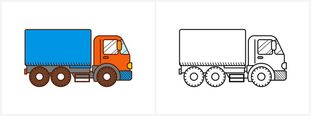 Truck coloring page for kids. Truck side view - 448960707