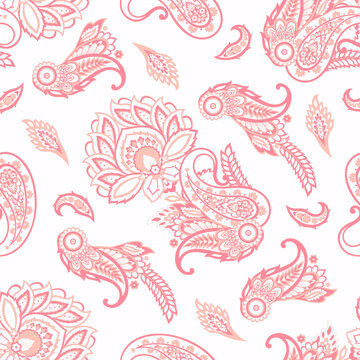 Seamless Paisley pattern in indian batik style. Floral vector illustration © antalogiya