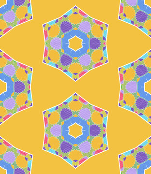 Rainbow Hexagons Pattern On Yellow Background