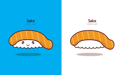 Japanese Food Character with cute design, Salmon Sushi Vector Illustration Graphic for Decoration, Background, Logo.