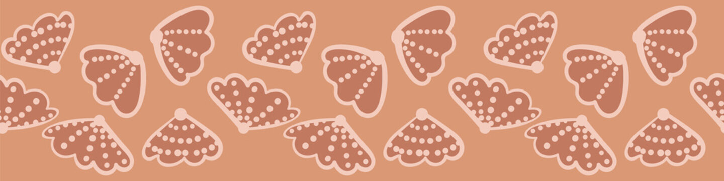 A terracotta sea shells horizontal vector border