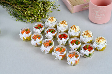 Several beautiful and delicious dishes for a buffet or banquet. A restaurant. Catering.