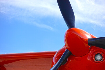 Single-engine aircraft propeller close up