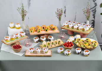 Several beautiful and delicious dishes for a buffet or banquet. A restaurant. Catering.