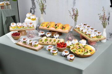 Several beautiful and delicious dishes for a buffet or banquet. A restaurant. Catering.