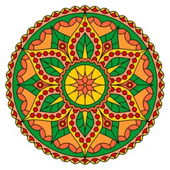 Bright multicolored mandala with beautiful floral pattern, isolated on white background. Vector design.