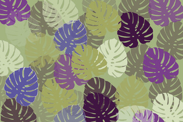 Tropical green illustration with monstera leaves. Pattern