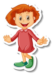 Sticker template with a girl in standing posing cartoon character isolated