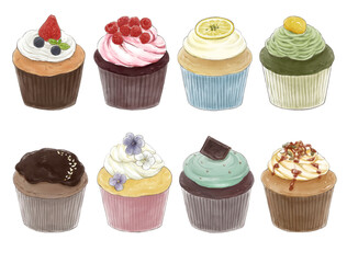 素材イラスト　カップケーキ　8種