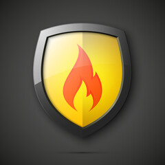 Protected guard flame shield concept. Safety badge smoke fire icon. Privacy flame banner shield. Security label Defense fire tag. Presentation sticker flame icon. defense safeguard shield smoke