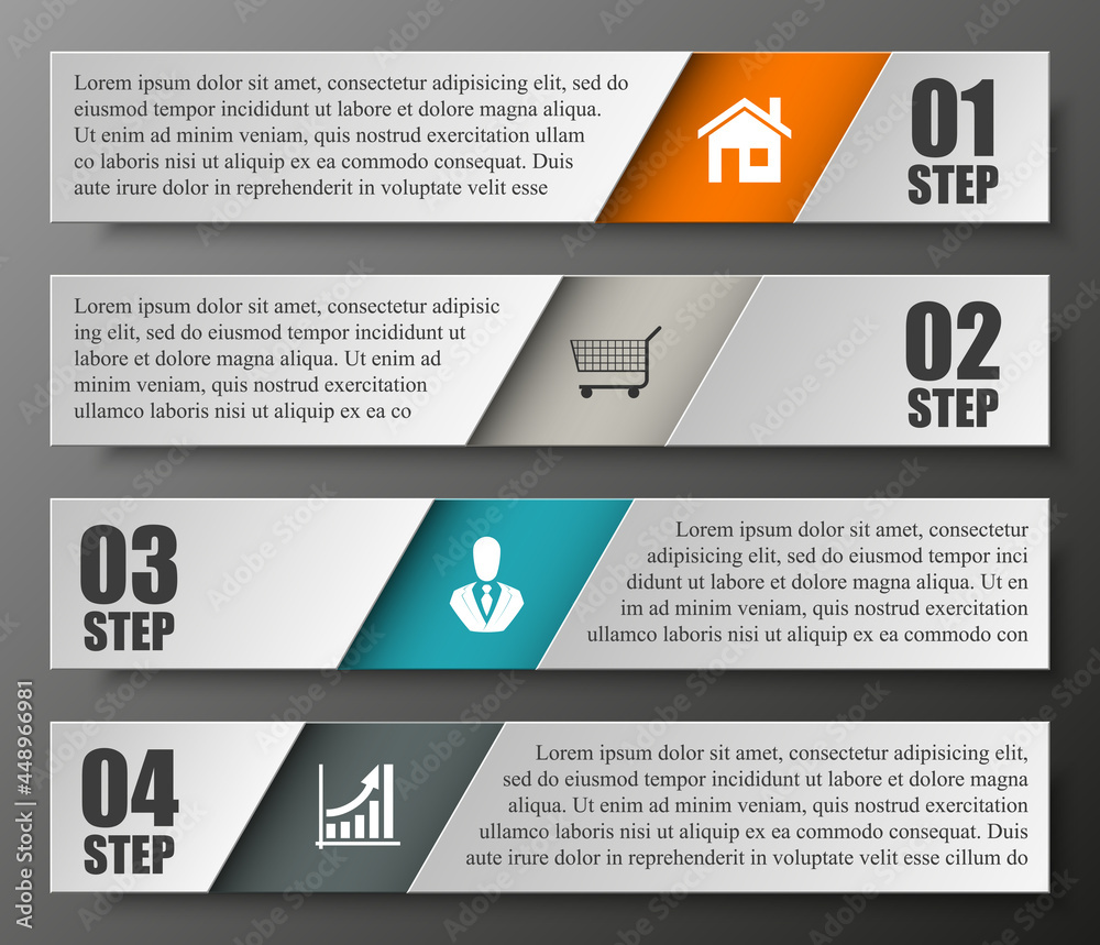 Fototapete Modern minimal arrow elements for business infographics. Material style. Vector illustration. Can be used for workflow layout, brochure, diagram, chart, number and step up options, web design