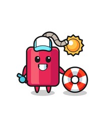 Cartoon mascot of dynamite as a beach guard