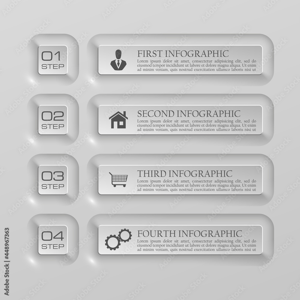 Poster Information infographic statistic vector presentation. Graphic composition for your business presentations. Four glossy button for your annotations. Four color sticker for registration of proposals