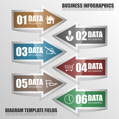 vector 6 arrow banners business infographic process diagram compare service banner presentatoin. Six steps to achieve this goal. Six glossy strip for your annotations. Six full-color sticker.