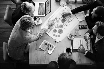 Aerial view of business people brainstorming together