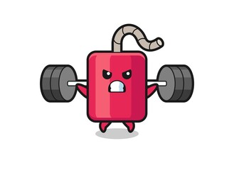 dynamite mascot cartoon with a barbell