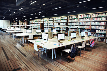 Modern library with computers for students to use