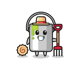 Mascot character of paint tin as a farmer