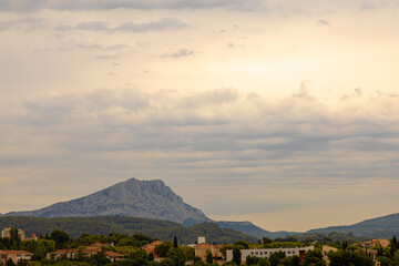 the Sainte Victoire mountain in the light of a stormy summer morning