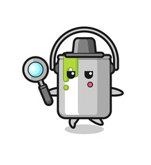 paint tin cartoon character searching with a magnifying glass