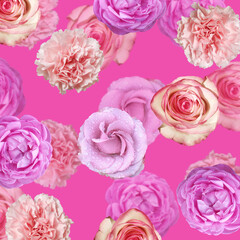 Beautiful floral background of roses and carnations. Isolated