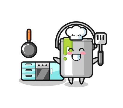 paint tin character illustration as a chef is cooking