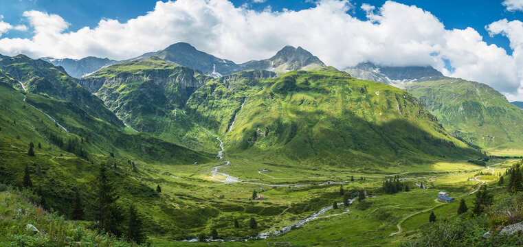 River through an alpine valley landscape, Gastein, Salzburg, Austria