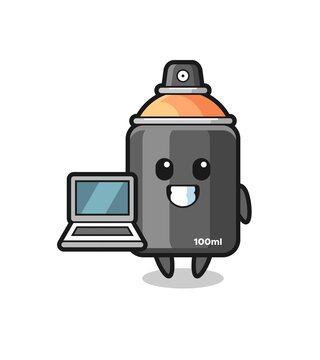 Mascot Illustration of spray paint with a laptop