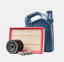 auto spare parts. Air, oil filters, spark plugs and oil. Service maintenance.