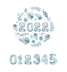 Happy New Year 2022, The year of blue numbers 2023,2024 and 2025 banner, circle frmae, Constellation symbol for greetings card, invitation, posters, calendar. Decorate numbers 2022 . illustration