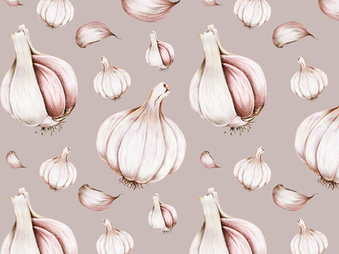 Hand drawn garlic patterned background illustration