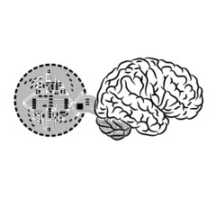 Crypto coin and brain silhouette