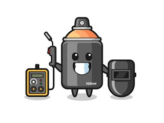 Character mascot of spray paint as a welder