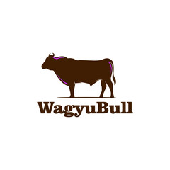 wagyu the bull breeds from japan logo, silhouette of big and strong cattle vector illustrations
