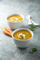 Traditional homemade pumpkin soup with cream