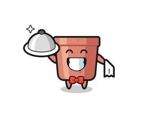 Character mascot of flowerpot as a waiters