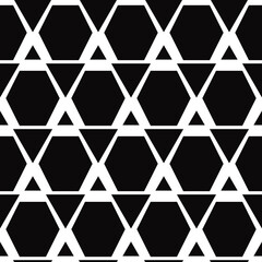 Black hexagons and triangles. Vector seamless minimal ornament.