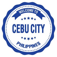 WELCOME TO CEBU CITY - PHILIPPINES, words written on blue stamp