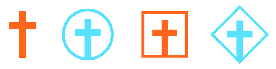 Christian cross icon. Set of geometric church logos. Isolated religion symbol. Vector illustration.